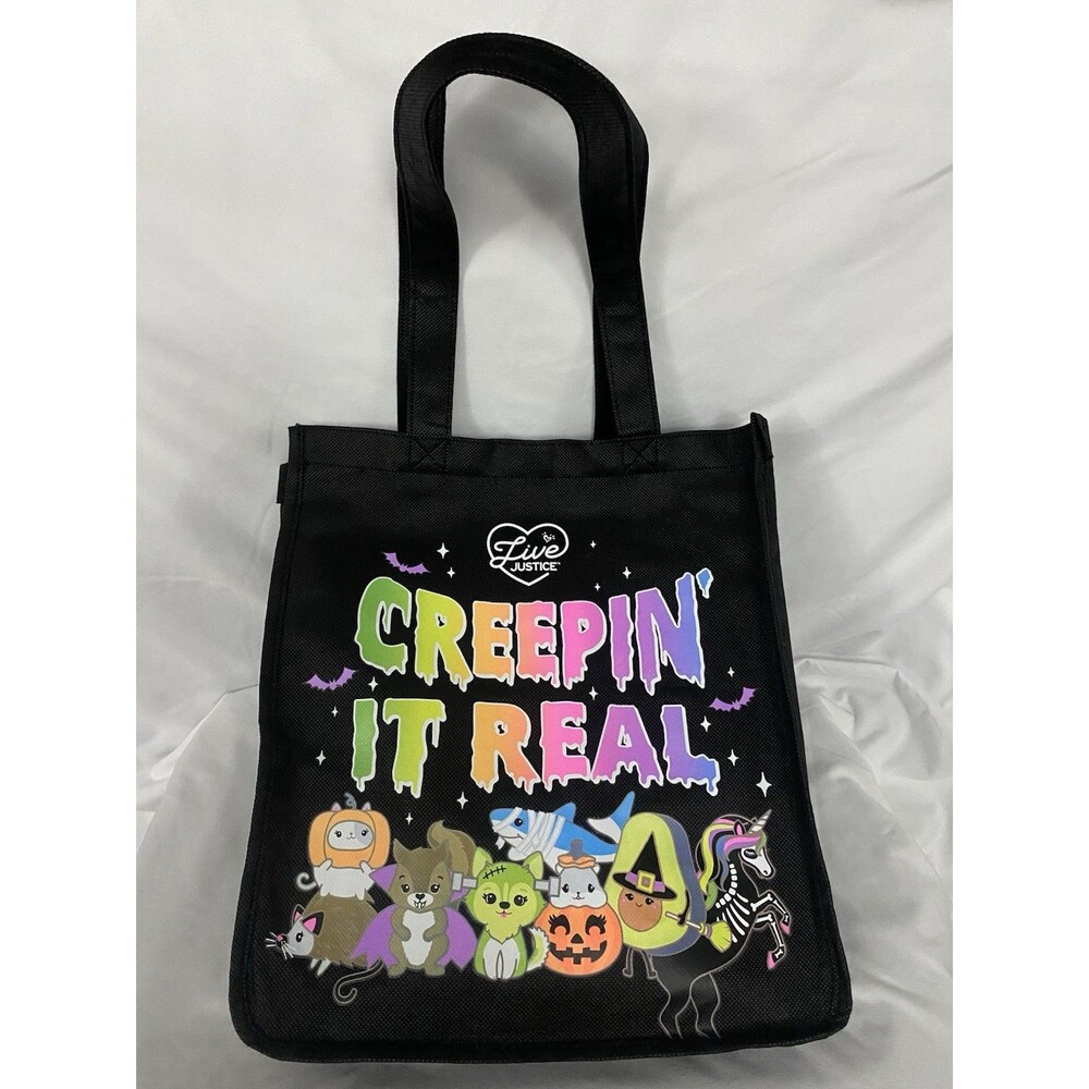 Justice Halloween Creepin It Real Reusable Cloth Shoulder Candy Bag Tote New